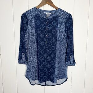 Nygard Navy Patterned Blouse. Size PS.